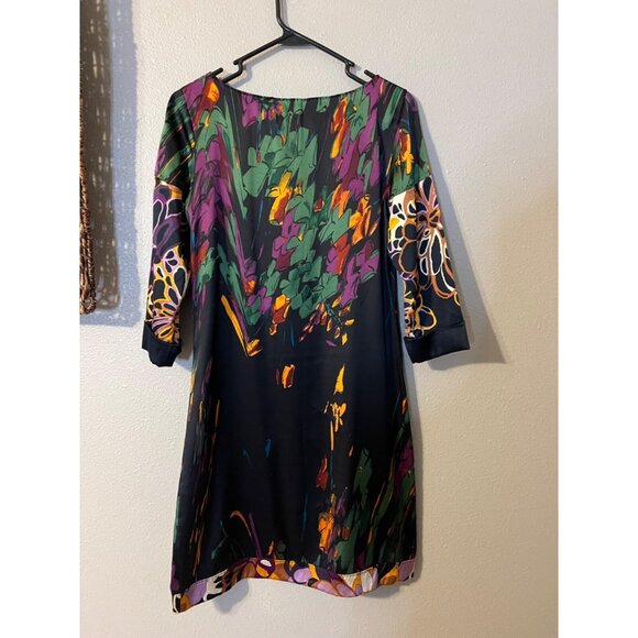 Elie Tahari Dress Black Floral XS Extra Small 0 2 4 3/4 Long Sleeve Stretch Silk - Picture 11 of 11